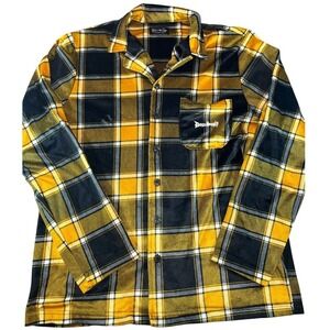 Dogg Supply Snoop Dogg Plaid Flannel Button Up Shirt Mens Medium Yellow Black